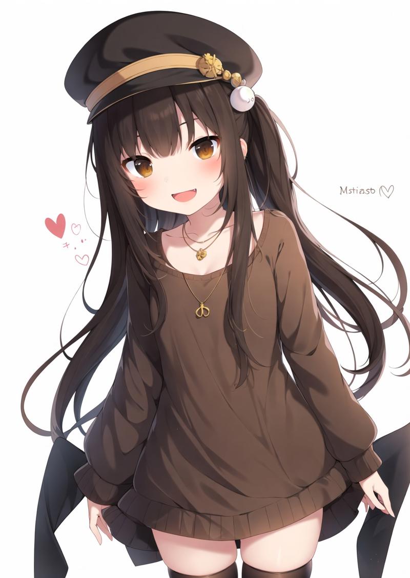 20499-2206352148-1girl, solo, thighhighs, hat, long hair, brown hair, black thighhighs, open mouth, smile, brown eyes, sweater, _d, blush, neckla.jpg